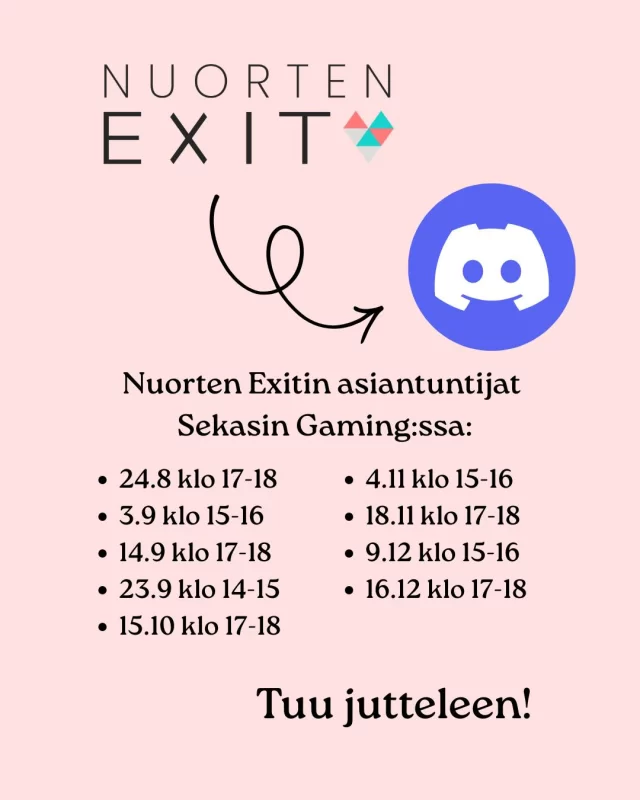 Vierailut Sekasin Gaming:ssa jatkuvat! Keskusteluita käydään turvallisessa ilmapiirissä pääsääntöisesti kahden työntekijän ohjaamana.  Lue lisää Sekasin Gaming:sta ja liity servulle https://www.sekasingaming.fi/